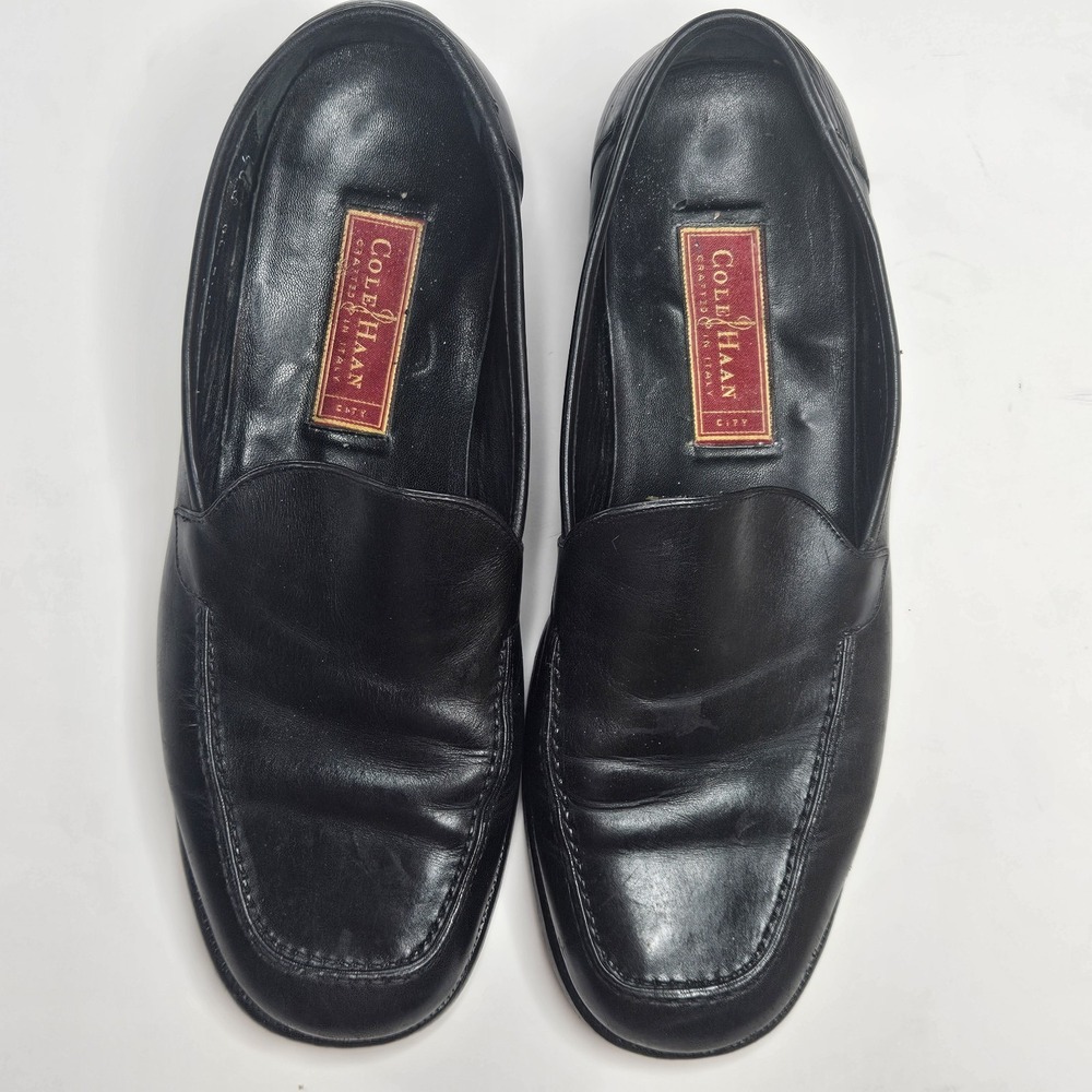 Vintage Cole Haan City Loafers Mens 10 Black Leather Dress Shoes Made In Italy